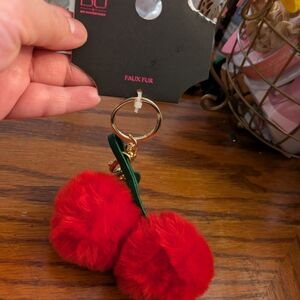 Red Faux Fur Pom Pom Keychain